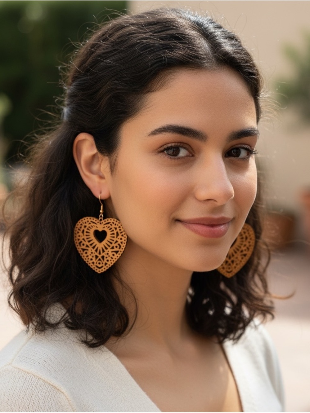 💖Beautiful Pair of Women's Wooden Hollow Out Heart Shaped Earrings